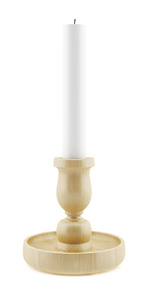 wooden candlestick with candle isolated on white. 3d illustration