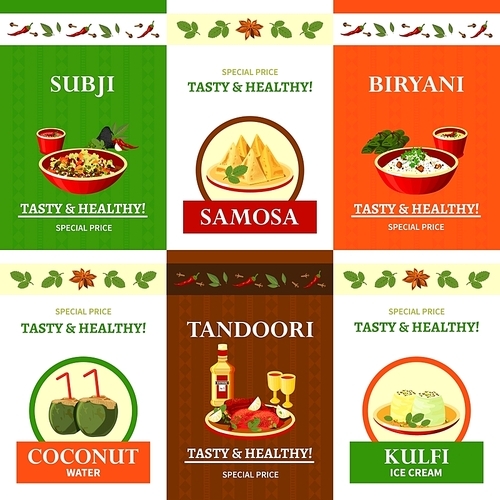 indian cuisine special offer flat icons composition poster with spicy biryani  dish abstract isolated vector illustration