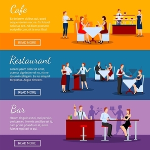 Catering horizontal banners set with restaurant symbols flat isolated vector illustration