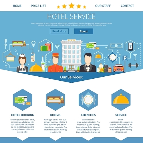 Hotel Service Page. Hotel Service Design. Hotel Service Vector Illustration. Hotel Service Symbols. Hotel Service Presentation.Hotel Service  Flat Elements. Hotel Service Website.