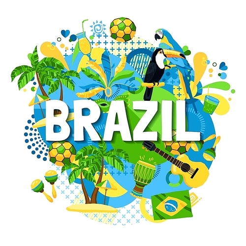 Colorful poster with native symbols of brazil mixed together on the white background vector illustration