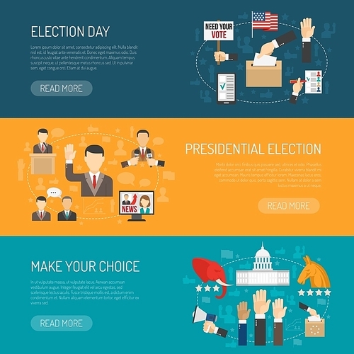 Horizontal color banner depicting steps of american presidential elections isolated vector illustration