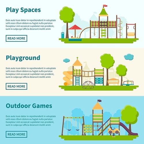 Horizontal color banners with title and information field about playgrounds for outdoor games vector illustration