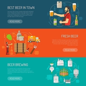 Brewery Flat Concept. Brewery Horizontal Banners. Brewery Vector Illustration. Brewery And Beer Set. Brewery Design Symbols. Brewery Elements Collection.