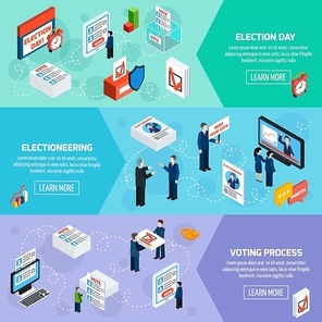 Elections and voting isometric horizontal banners with electioneering election day and voting process icons set flat vector illustration
