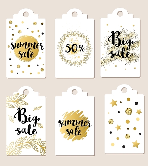 Set of summer glitter vector badges for seasonal sale