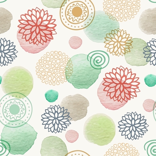 Abstract vector seamless pattern with watercolor blots