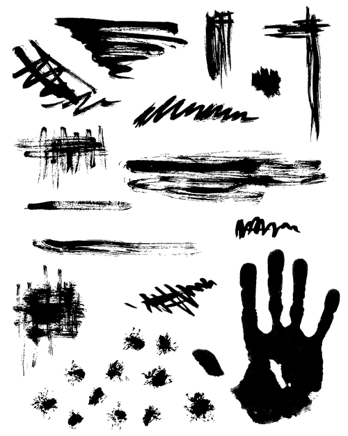 Set of black abstract vector ink blots for design