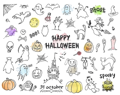 Set of vector hand drawn Halloween doodles