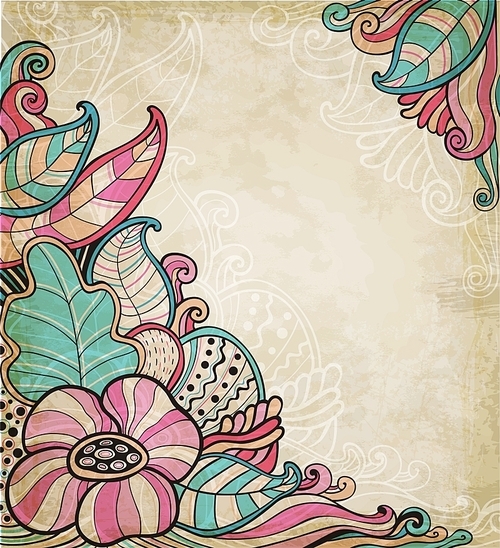 Abstract floral background with flowers and leaves. Vintage decorative vector background. Hand drawn illustration.