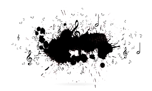 Conceptual image with black splashes and music clef