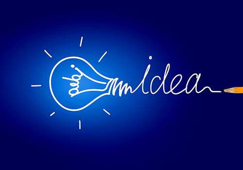 Abstract image with drawn light bulb on blue background