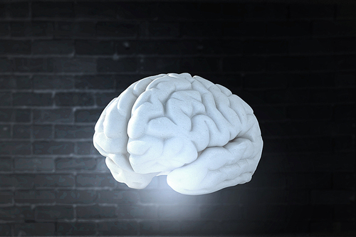 Science image with human brain on dark background