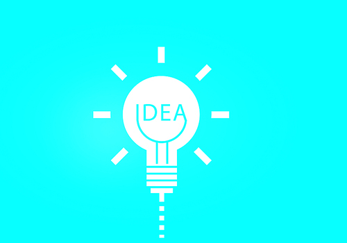 Abstract image with drawn light bulb on blue background