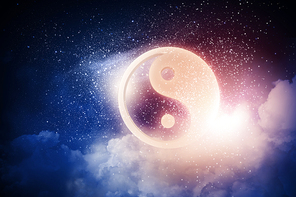 Yin Yang sign in dark night sky