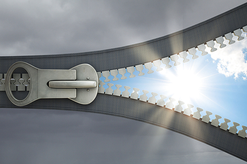 conceptual image with opening zipper and clear sky