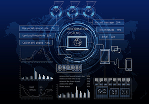Digital blue business background with marketing infographs
