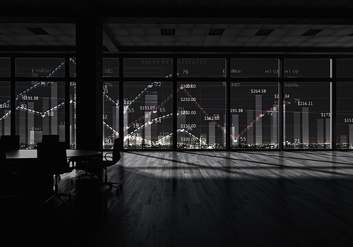 Background of office interior with night cityscape