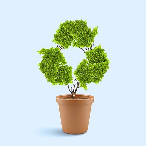 Image of plant in pot shaped like recycle symbol