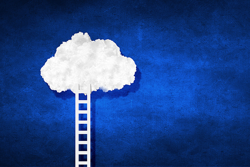 Conceptual image with ladder leading to white blank cloud