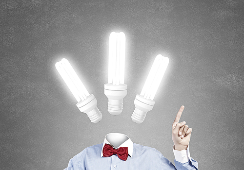 Businessman with light bulb instead of head