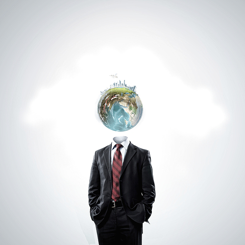 Business man with globe for head. Elements of this image are furnished by NASA