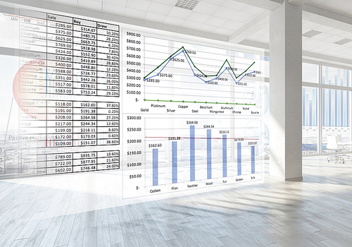 Business concepts with infographs and charts in modern office interior