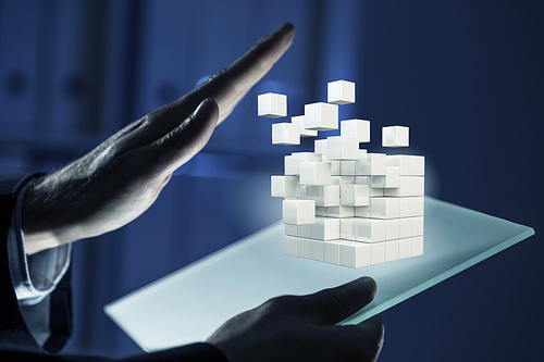 Conceptual image with 3D rendering cube figure
