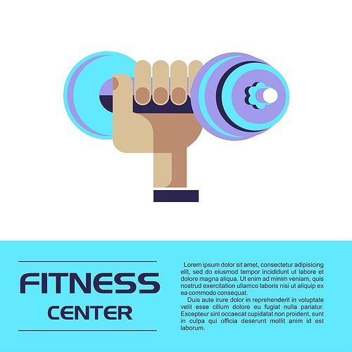Fitness center. Hand holding a dumbbell. Vector illustration. Isolated on a white .