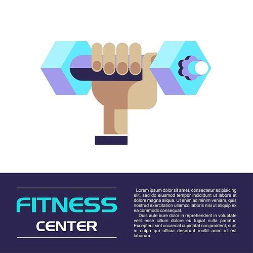 Hand holding a dumbbell. Fitness center. Vector illustration. Isolated on a white .