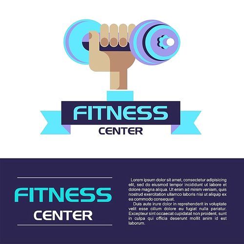 Hand holding a dumbbell. Fitness center logo. Vector illustration. Isolated on a white .