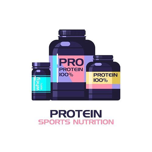 Protein, sports nutrition. Vector illustration isolated on white .