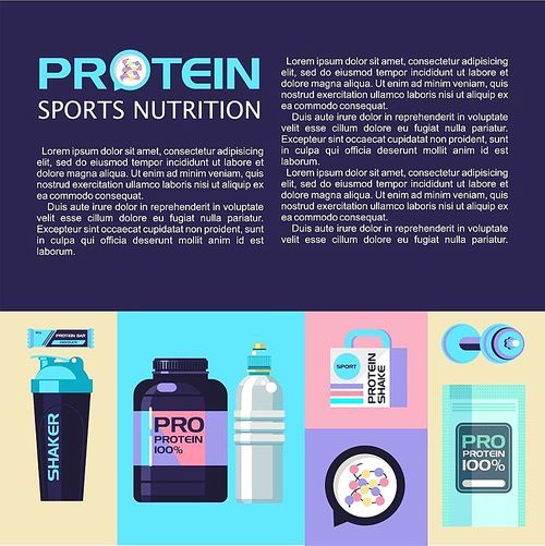 Protein. Sports nutrition. Vector illustration with place for text, banner.
