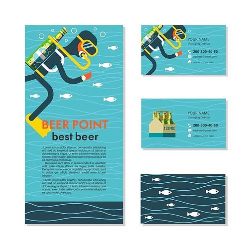 The diver with a bottle of beer instead of oxygen. Funny illustration for lovers of beer and diving. Business cards and flyers.