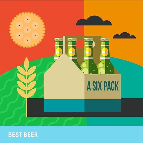 Packaging of bottled beer a six pack. Colorful vector illustration. Best beer.