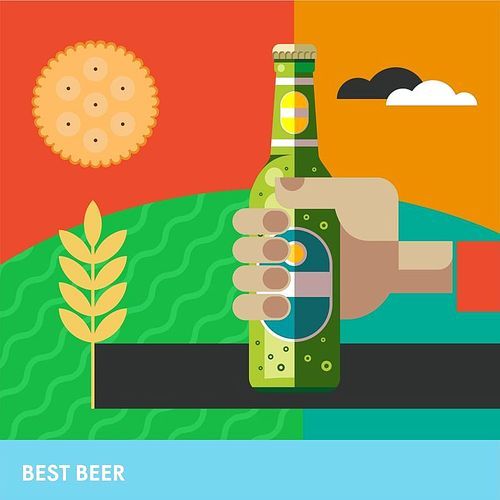 A bottle of beer in his hand. Vector illustration. The best beer.