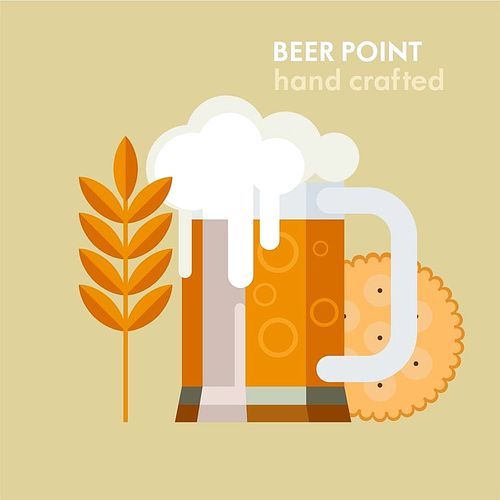 Mug of beer and the barley spike. Vector illustration. Beer point. Hand crafted.