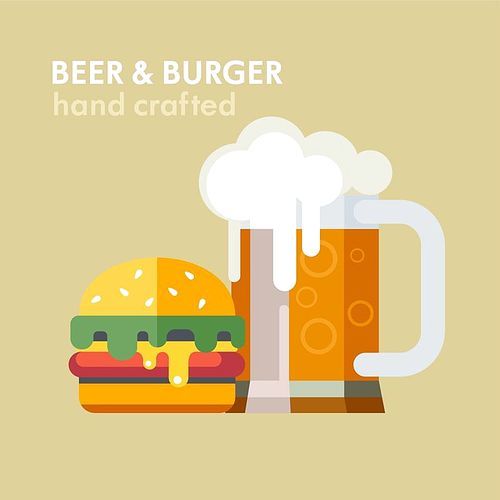 Beer and a Burger. Vector illustration.