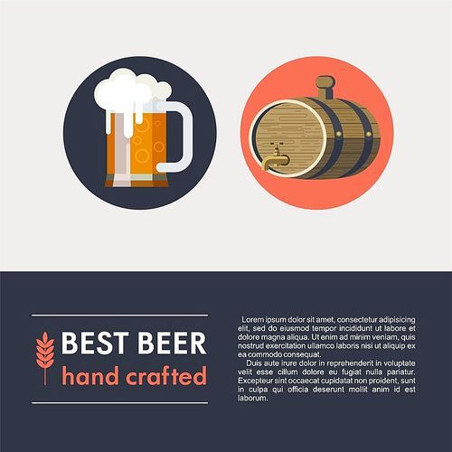 Keg of beer. A mug of beer. Vector icons. The best beer. Hand crafted.