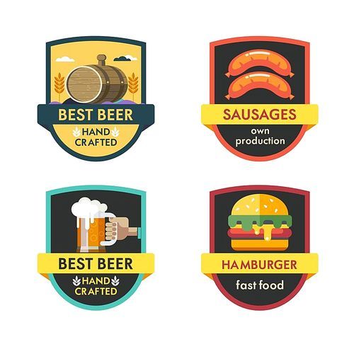 Vector set of logos. The best beer, Burger, sausage.