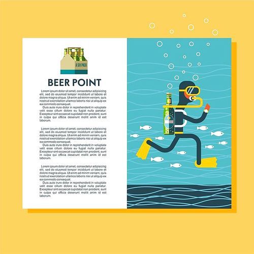 Scuba diver with a beer bottle instead of the oxygen cylinder. Fun illustration for beer lovers and diving.