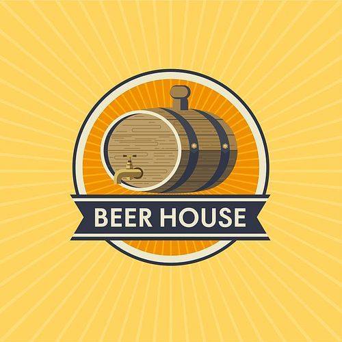 Logo of the brewery, Beer house. Beer barrel. Vector arms.