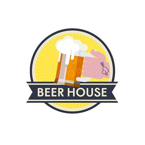 logo beer house. arm with a  holding a mug of beer.
