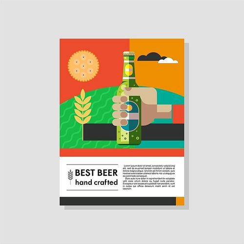 A bottle of beer in his hand. Vector illustration.
