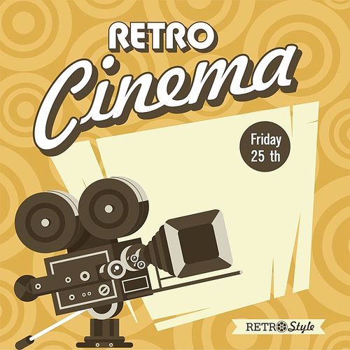 Retro cinema. Vintage film camera. Poster in vintage style with place for text.