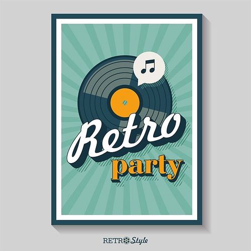 Retro party. Vector poster. The vinyl record. Vector emblem. Logo in retro style.