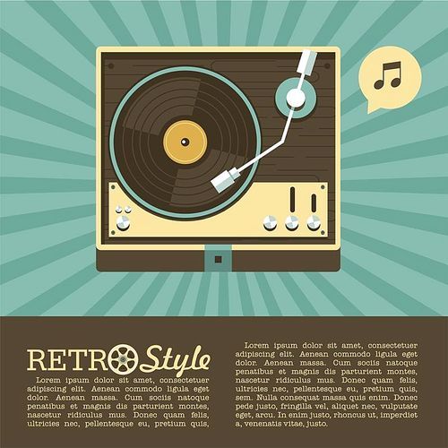 Player for vinyl records. Retro music. Logo, icon. Vector illustration with place for text.