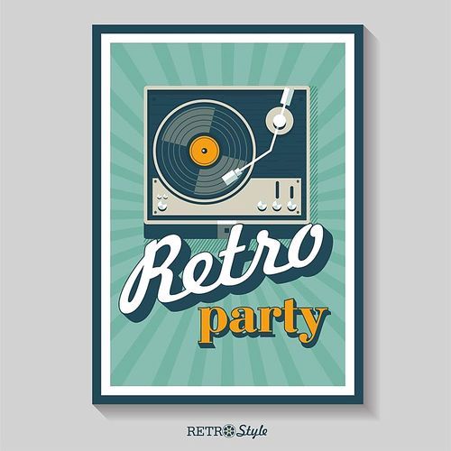 Retro music. Poster. Player for vinyl records. Vector illustration.