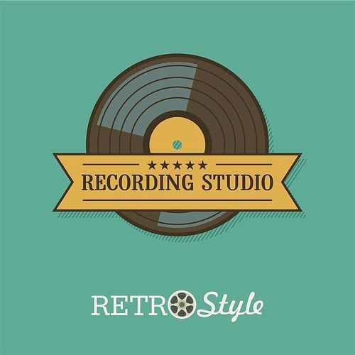 The vinyl record. Vector emblem. Logo in retro style. Recording Studio.