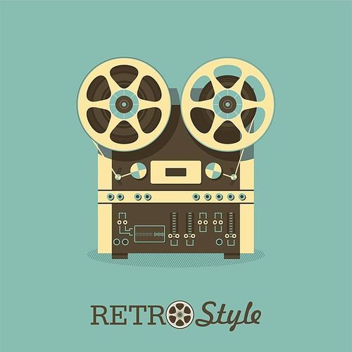 Vintage reel to reel tape recorder. Illustration in retro style.